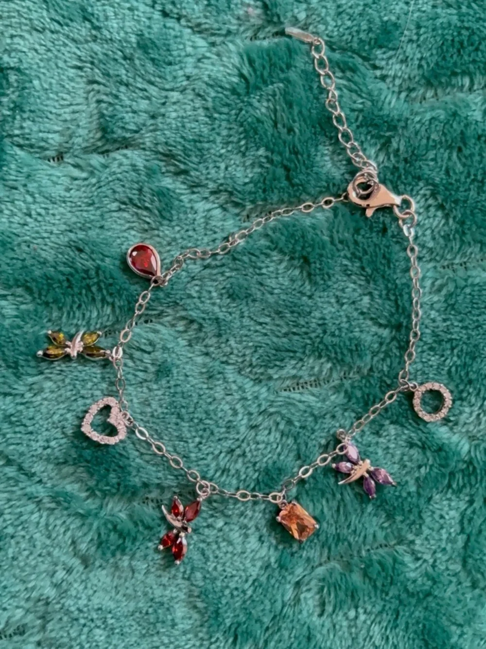 Silver Charm Bracelet w/ Gemstone Drops & Butterfly Accents - Picture 5 of 5